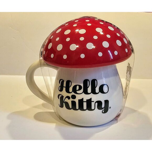 Bioworld Sanrio Hello Kitty Mushroom Sculpted Ceramic Mug‎ With Lid - Picture 3 of 3